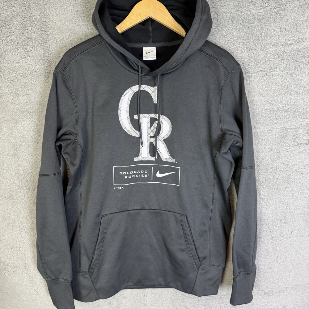 Colorado Rockies Hoodie Mens M Grey Nike Dri Fit Baseball Pullover MLB‎